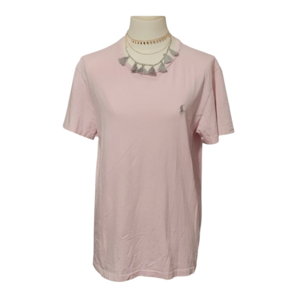 Polo Ralph Lauren Pale Pink Tee W/ Silver Polo Horse Logo 100% Cotton Size Small